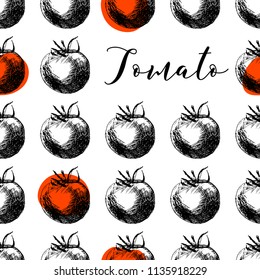 Tomatoes painted by hand with ink and a pen. Seamless pattern. For your unique design, menus, restaurants, cafes, organic products and much more