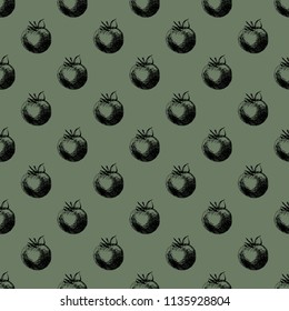 Tomatoes painted by hand with ink and a pen. Seamless pattern. For your unique design, menus, restaurants, cafes, organic products and much more