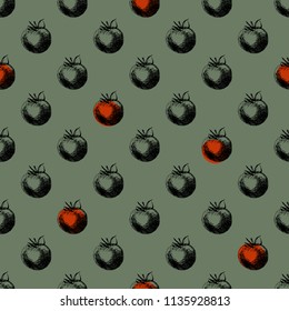 Tomatoes painted by hand with ink and a pen. Seamless pattern. For your unique design, menus, restaurants, cafes, organic products and much more