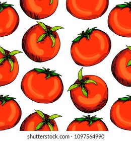 Tomatoes. Pickles. Blanks for the winter. Hand drawing. Print, sticker. Organic.  seamless pattern