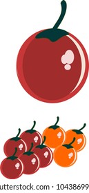 Tomatoes, red orange, many vegetables, vegetable garden, food ingredients, isolated cartoon images, vector illustrations, education, elementary and kindergarten,