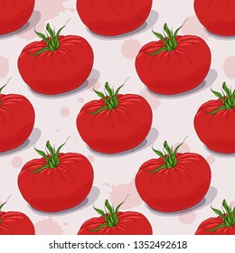 Tomatoes. Red tomato pattern. Tasty vegetables seamless background.
