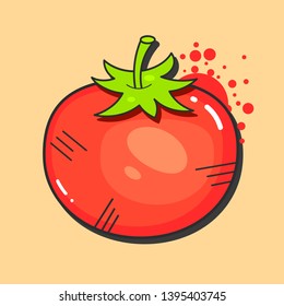 Tomatoes retro ad design with red juicy tomato on old paper texture. Promotional vector poster 