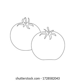 Tomatoes. Round with a peduncle. Children's coloring book. Vegetables. Vector contour graphics.