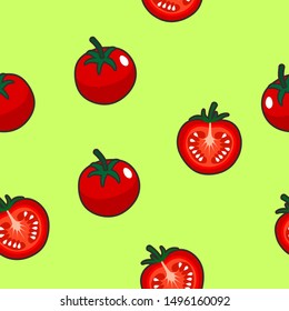 
Tomatoes seamless pattern background. Flat color style design