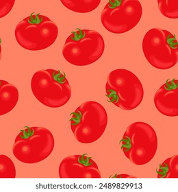 Nahtloses Tomatenmuster. Lebensmittel-Hintergrund. Vektorgrafik flache Abbildung.
