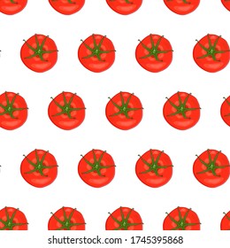 Patrón de tomates sin fisuras aislado sobre fondo blanco. El fondo con tomates de cerezo recién hechos. Fondo de verduras para textiles, banner, papel de embalaje, diseño de embalaje. Ilustración vectorial de acciones