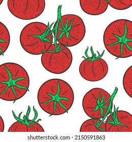 Tomatoes seamless pattern vector illustration. Red vegetables background. Medel tomatoes for fabric, packaging and design. Template healthy organic food