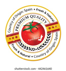 Tomatoes stamp / label. Country of origin: Spain. Premium Quality. Print colors used