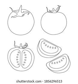 Tomatoes vector line icons set isolated on a white background.