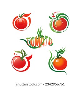 Ilustración del conjunto vectorial de tomates. Plantilla de diseño. Toma un icono plano. Ilustración vectorial del símbolo orgánico y alimentario.