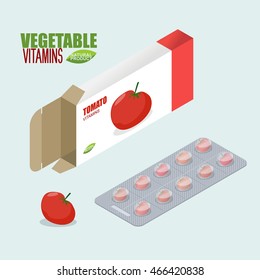 Tomatoes vitamins. Vegetarian pills. Diet tablets in pack.
