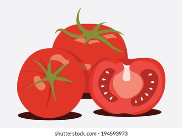 tomatoes whole and a half piece. vector illustration