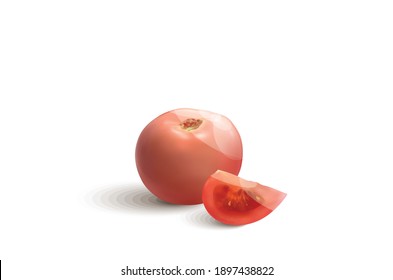 Tomatoes. Whole and a half Vector illustration isolated on white background