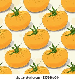 Tomatoes. Yellow tomato pattern. Juicy fresh vegetable background. 