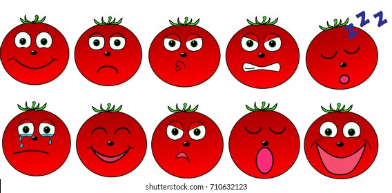 Tomato`s faces with different emotions. Set.