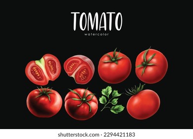 Tomaten einzeln auf schwarzem Hintergrund, Tomatenfarbgrafik