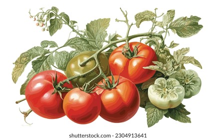 Tomato's varieties botanical illustration watercolor painting Abstract background.
