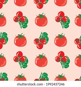Tomatos vector repeat pattern on beige background