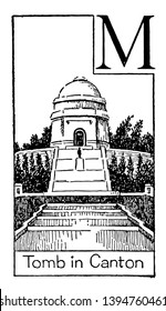 The tomb of 25th President of the United States Mr. William McKinley in Canton Ohio vintage line drawing or engraving illustration.