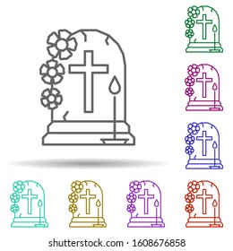 Tomb, cemetery, grave, candle, flower, cross multi color style icon. Simple thin line, outline vector of dia de muertos icons for ui and ux, website or mobile application