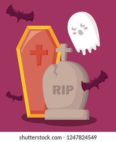 tomb with coffin and icons halloween