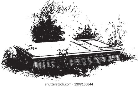 Tomb of Ethan Allen, a philosopher, writer,  American Revolutionary War patriot and politician,vintage line drawing or engraving illustration.