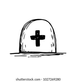 tomb grave with cross sketch vector isolated black