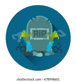 Tomb Grave RIP Stone Zombie Halloween Holiday Icon Flat Vector Illustration