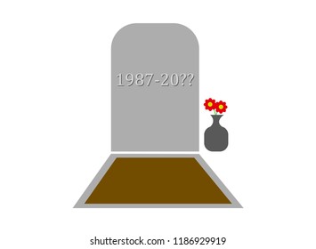 Tomb gravestone monument with flowers