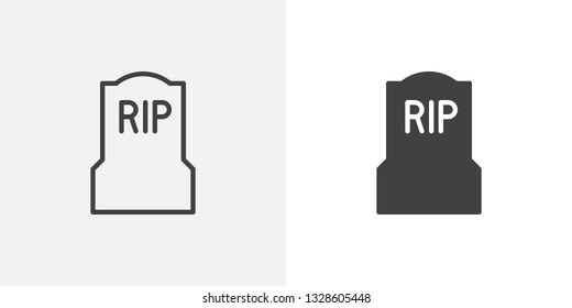 Tomb, headstone icon. line and glyph version, outline and filled vector sign. Cemetery, Grave linear and full pictogram. Symbol, logo illustration. Different style icons set