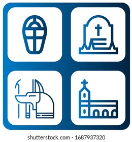 tomb icon set. Collection of Sarcophagus, Grave, Anubis, Monastery icons