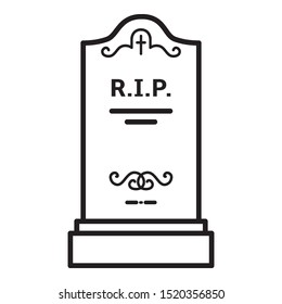 Tomb Icon. Vector Black Outline Illustration Of Headstone