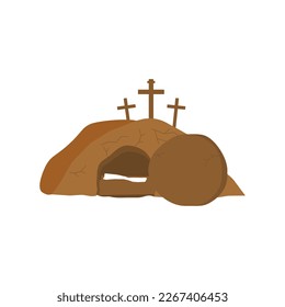 Icono de Tumba de Jesús. "Crucifijo". Pascua. Ilustración vectorial en un fondo blanco.