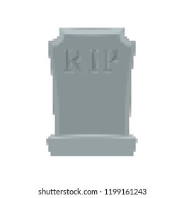 Tomb pixel art. Grave 8 bit. Gravestone Halloween. RIP Cemetery vector illustration