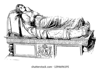 Tomb of Queen Louise Sculpture was made by Rauch vintage line drawing or engraving illustration.