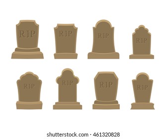 Tomb set. Ancient RIP. Collection of gravestones. Grave stone on white background
