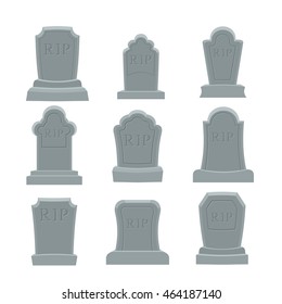 Tomb set. Ancient RIP. Collection of gravestones. Grave on white background
