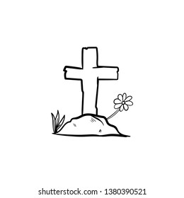 Tomb stone cross icon doodle vector