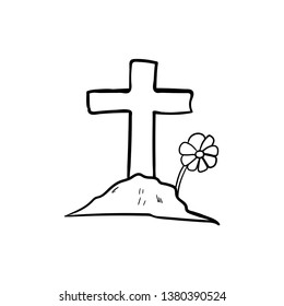Tomb stone cross icon doodle vector