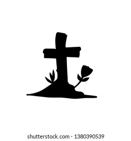 Tomb stone cross icon doodle vector