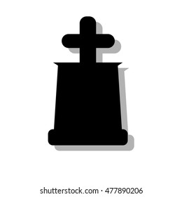 Tomb stone with cross icon in single color.