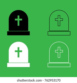 Tomb stone icon . Black and white color set .