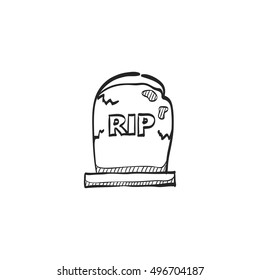 Tomb stone icon in doodle sketch lines. Monument dead Halloween spooky