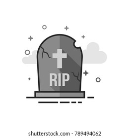 Tomb stone icon in flat outlined grayscale style. Vector illustration.