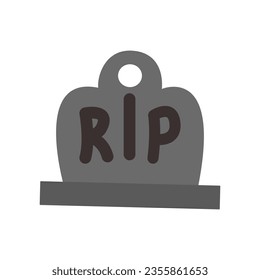 Tomb stone icon in metallic grey color style.Monument dead Halloween spooky