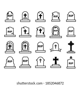 Tomb stone icon set vector sign and symbols 