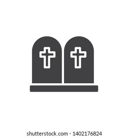 Tomb stone vector icon. filled flat sign for mobile concept and web design. Two graves with cross glyph icon. Symbol, logo illustration. Vector graphics