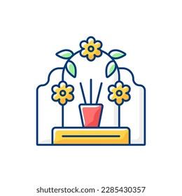 Tomb sweeping day RGB color icon. Qingming festival. Chinese memorial day. Pomegranate and willow branches. Visiting family graves. Ritual purity religious symbols. Isolated vector illustration