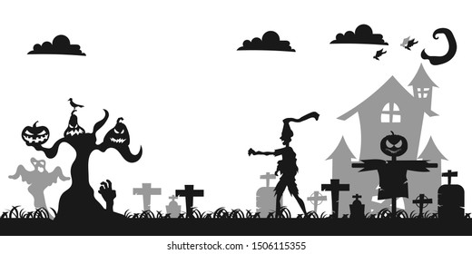 tomb With zombies Elements of cemetery. Graveyard  Vector illustration